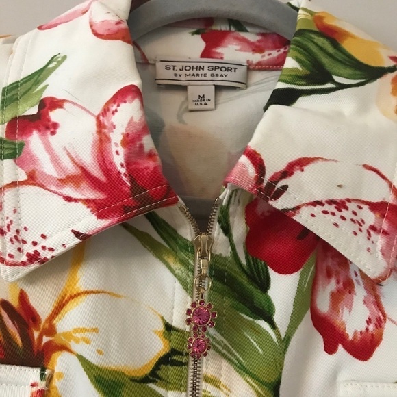 St John Sports Marie Gray Floral Tropical Jacket - Picture 5 of 14